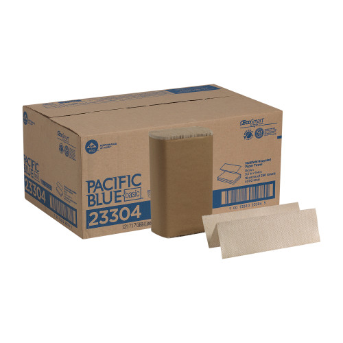 Pacific Blue Basic Folded Paper Towel 9.4X9.2 IN 1PLY Kraft 1/2 Fold 250 Sheets/Pack 16 Packs/Case 4000 Sheets/Case