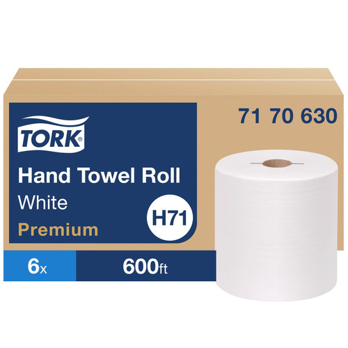 Tork Roll Paper Towel H71 7.5IN X600FT 1PLY White Hard Roll Embossed Premium Refill 1.925IN Core Diameter 6 Rolls/Case