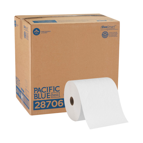 Pacific Blue Basic Roll Paper Towel 7.875IN X350FT 1PLY White Standard Roll EPA Indicator 12 Rolls/Case