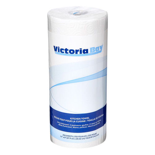Victoria Bay Household & Kitchen Roll Paper Towel 11X8 IN 2PLY White 250 Sheets/Roll 12 Rolls/Case
