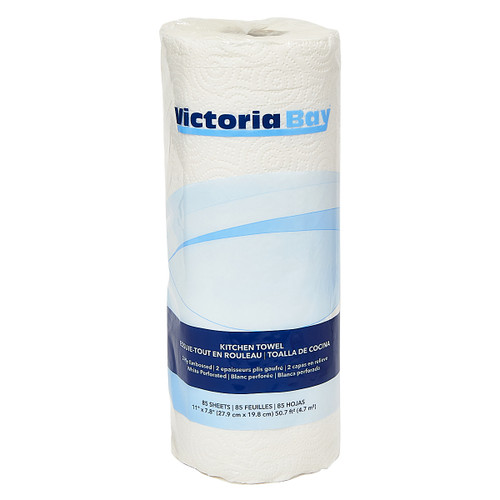 Victoria Bay Household & Kitchen Roll Paper Towel 10.98 IN 2PLY Virgin Paper White Embossed 85 Sheets/Roll 30 Rolls/Case