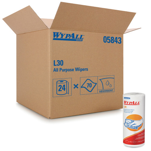 WypAll® L30 Cleaning Wipe 10.4X11 IN 2 Paper White Smart Roll Small Roll 70 Sheets/Roll 24 Rolls/Case 1680 Sheets/Case