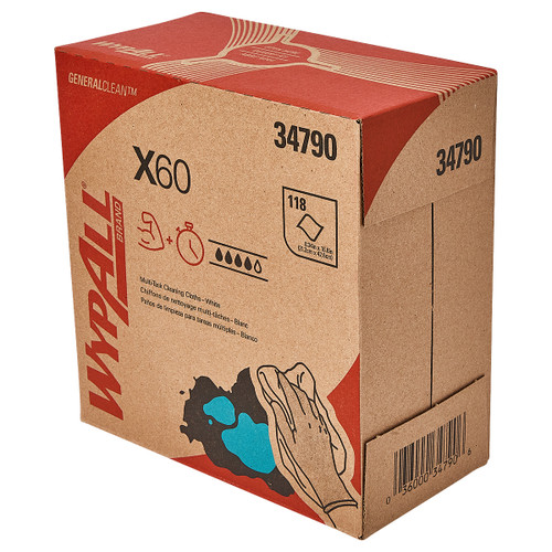WypAll® X60 Cleaning Wipe 8.34X16.8 IN HydroKnit White Pop-Up Box 118 Count/Pack 10 Packs/Case 1180 Count/Case
