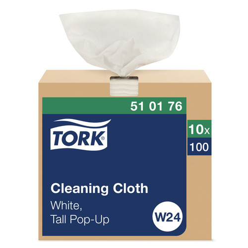 Tork Cleaning Cloth 16.125X8.27 IN Non-Woven Polyester Fiber White Interfold Pop-Up Box 100 Count/Pack 10 Packs/Case