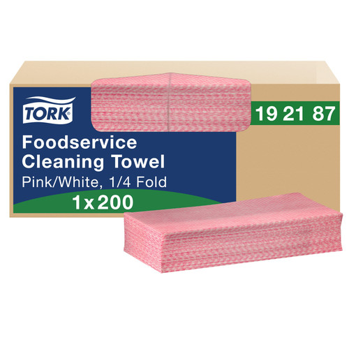 Tork Foodservice Towel 21.5X12 IN 10.75X6 IN Pink 1/4 Fold Refill 200/Case