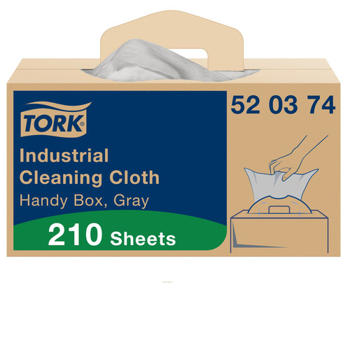 Tork Cleaning Cloth 16.34X14 IN 1PLY Paper Gray Industrial Handy Box System 210 Count/Pack 1 Packs/Case