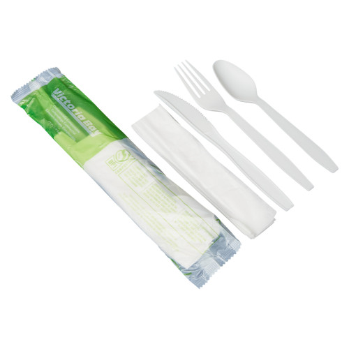 Victoria Bay 3PC Cutlery Kit CPLA Natural Heavyweight With Napkin,Fork,Knife,Teaspoon 250/Case