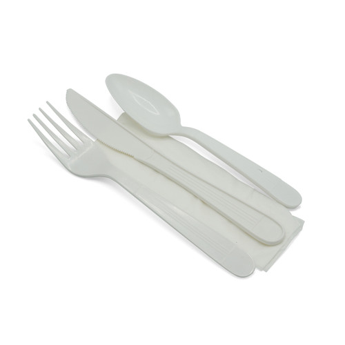 Victoria Bay 4PC Cutlery Kit PP White Heavyweight With Napkin,Fork,Knife,Teaspoon 250/Case