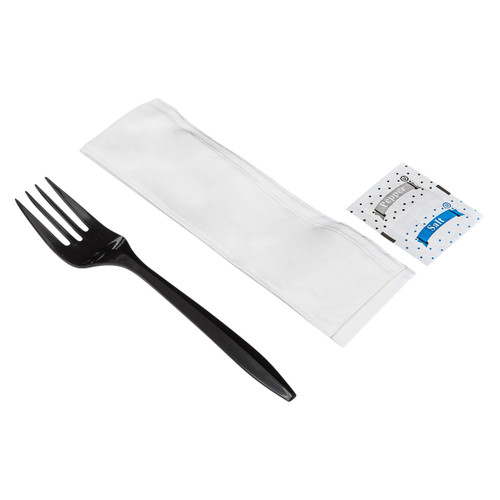 Victoria Bay 4PC Cutlery Kit PP Black Medium Weight With 2PLY Napkin,Fork,Salt & Pepper 250/Case
