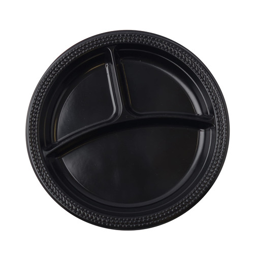 Plate 10.25 IN 3 Compartment PP Black Round 400/Case