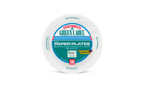 Plate 9 IN Uncoated Paper White Round 100 Count/Pack 12 Packs/Case
