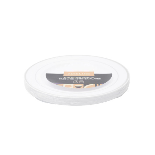 Plate 10 IN Plastic White Silver Round 120/Case