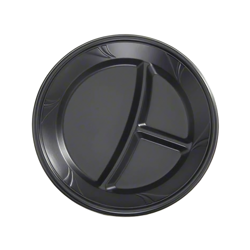 WNA Plate 10.25 IN 3 Compartment Black 400/Case