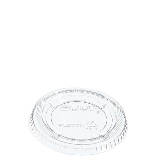 Solo® Lid Flat Medium (MED) 2.577X0.3 IN PET Clear Round For 2 OZ Souffle & Portion Cup 125 Count/Pack 20 Packs/Case