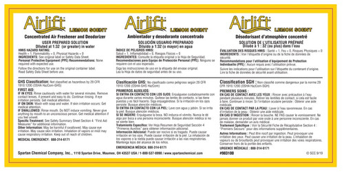 Airlift Lemon Scent General Purpose Concentrated Air Freshener and Deodorizer Product Label 1/Each