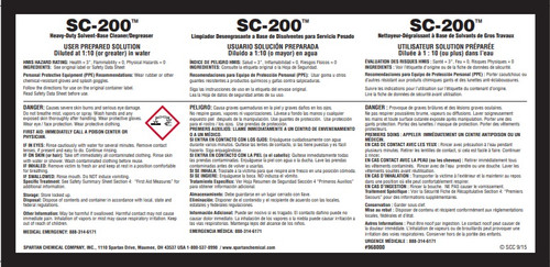 SC-200 Heavy Duty Solvent Based Cleaner/Degreaser Product Label Paper 1/Each