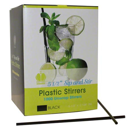 Poly King® Sip Stirrer Straw 5.5 IN Black 10000/Case