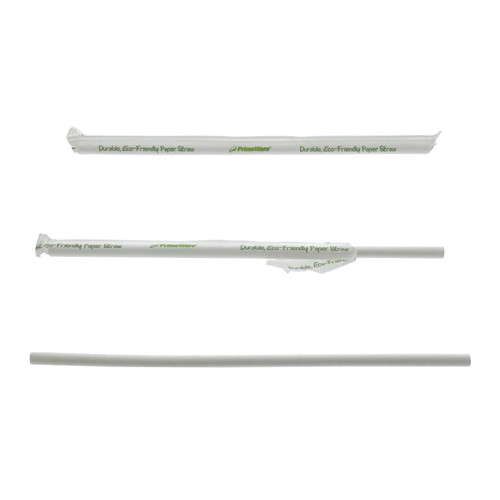 PrimeWare® Giant Straw 10.25 IN Paper White Paper Wrapped 300 Count/Pack 12 Packs/Case 3600 Count/Case