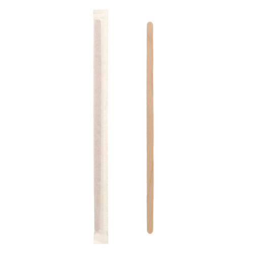Stirrer 7.5 IN Wood Natural Paper Wrapped Flat 500 Count/Pack 10 Packs/Case 5000 Count/Case