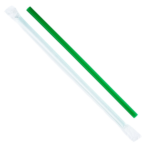 Giant Straw 0.314X9 IN Plastic Green Paper Wrapped 2500/Case