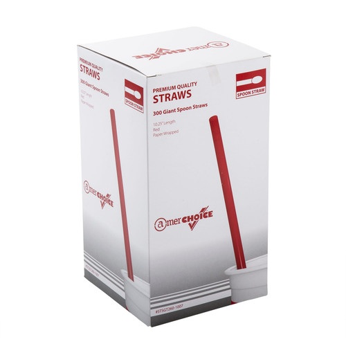 Straw Spoon 10 IN Red Poly Wrapped 300 Count/Pack 12 Packs/Case 3600 Count/Case