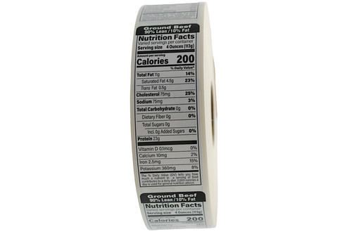 Ground Beef 90% Lean/10% Fat Meat Nutritional Label 1.5X4.125 IN Black UV 1000 Count/Roll 12 Rolls/Case 12000 Count/Case