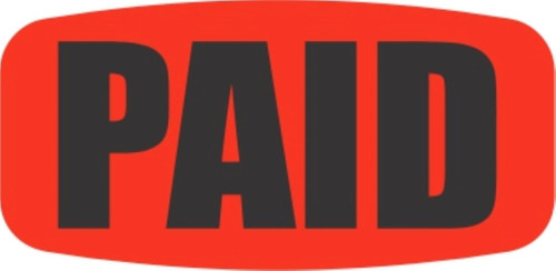 Paid Label 0.625X1.25 IN Black Fluorescent Red Short Oval Dayglo 1000 Count/Roll 50 Rolls/Case 50000 Count/Case