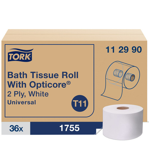 Tork OptiCore® Toilet Paper & Tissue Roll T11 4X3.75 IN 585 FT White Embossed Refill 1755 Sheets/Roll 36 Rolls/Case