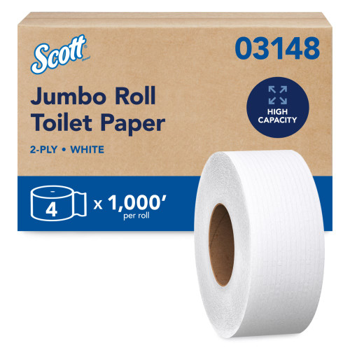 Scott® Essential Toilet Paper & Tissue Roll 3.55IN X1000FT 2PLY White Jumbo (JRT) 4/Case