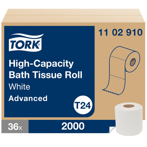 Tork Toilet Paper & Tissue Roll T24 3.75X3.94 IN 625 FT 1PLY White High Capacity Refill Advanced 2000 Sheets/Roll
