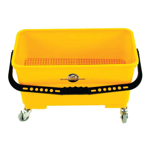 HOSPECO® Charging Bucket 6 GAL Plastic Yellow Rectangle With Sieve, Lid, and Castors 1/Each