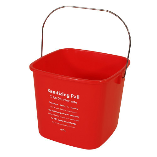 Pail 6 QT Plastic Red Sanitizing Metal Handle Quart Markings Color Coded 12/Case