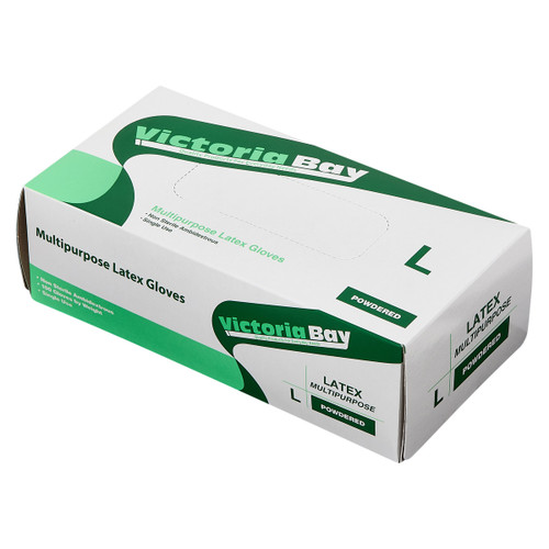 Victoria Bay General Purpose Gloves Large (LG) Ivory Latex Disposable Powdered 100 Count/Pack 10 Packs/Case