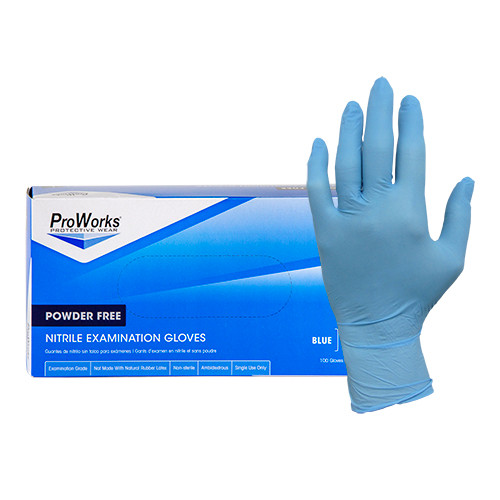ProWorks® Examination Gloves Large (LG) Blue 5MIL Nitrile Powder-Free Textured Fingertips 100 Count/Box 10 Box/Case