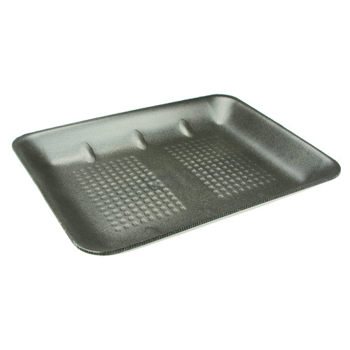 8H Meat Tray 10.6X8.3X1.2 IN 1 Compartment Polystyrene Foam Black Rectangle Heavy 400/Case