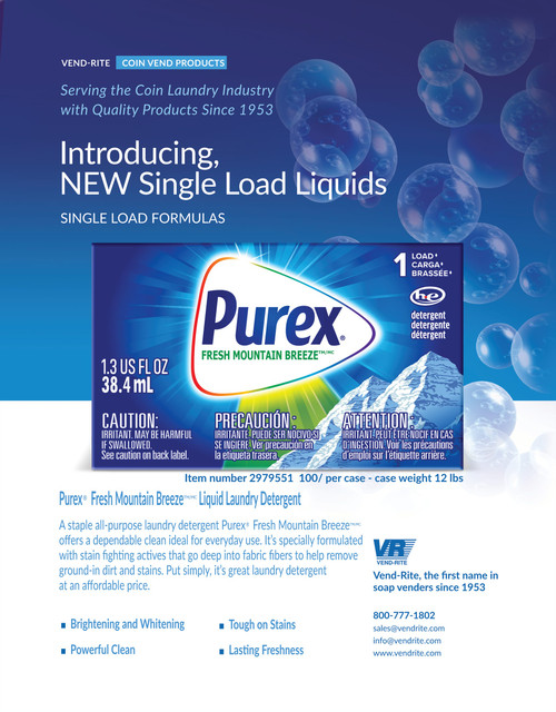 Purex® Fresh Mountain Breeze Laundry Detergent 1.3 OZ Liquid 100/Case