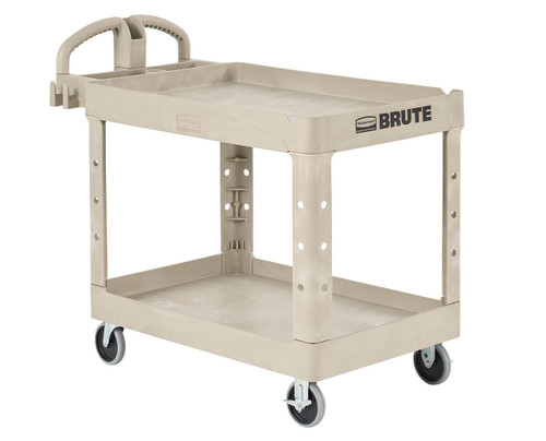 Brute® Transport Cart Medium 44X25.5X39 IN 500 LB Beige Resin Deep Pocket Shelves 5 IN Caster Ergonomic Handle 1/Each