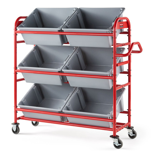 Tote Picking Cart 58.13X22.38X13.13 IN Red With Angled Shelves 1/Each