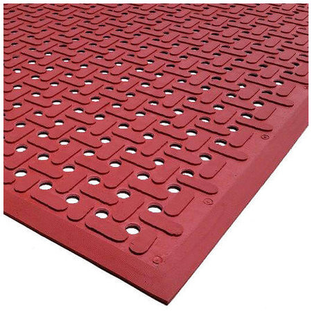 Anti-Fatigue Floor Mat 60X36X0.25 IN Red Rubber Greaseproof Perforated 1/Each