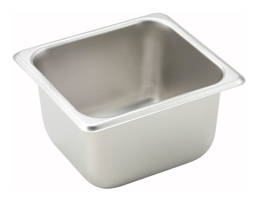 Food Pan 1/6 Size 4 IN Square 18/8 Stainless Steel 25GA Straight-Sided 1/Each