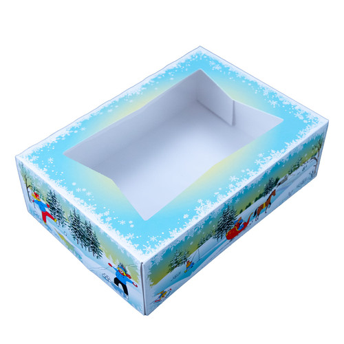 Bakery Box 8X5.75X2.5 IN Paperboard Winter Wonderland Automatic With Window 150/Case
