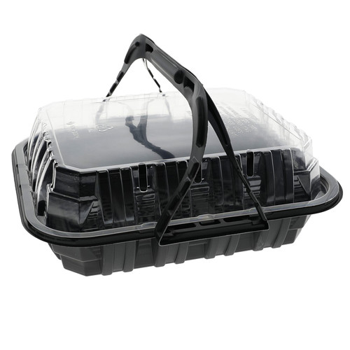 MealMaster® Chicken Container & Lid Combo With Dome Lid Small (SM) 4 Piece MFPP OPS Black Clear With Handle 100/Case