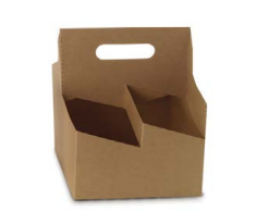 Cup Carrier & Tray 9X9X8.5 IN 4 Compartment Cardboard Kraft 200/Case