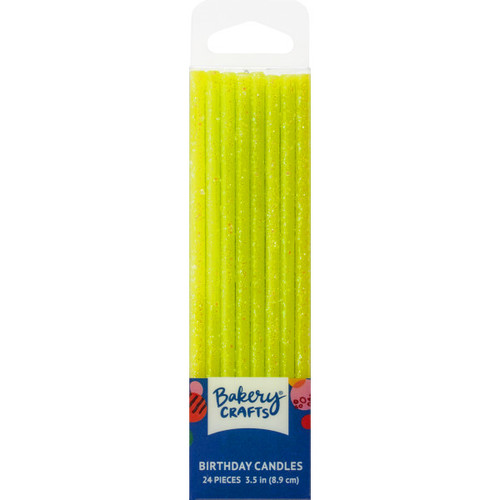 Candle Lime Green Glitter Slim 12/Pack