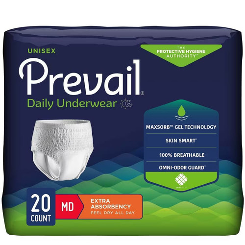 Prevail® Underwear Medium (MED) Extra Absorbent 20 Count/Bag 4 Bags/Case