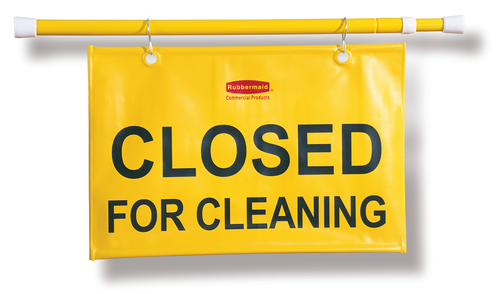 Hanging Sign 13X28X13 IN Closed For Cleaning Yellow Plastic English Language Only 1/Each