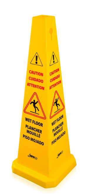 Safety Cone 36 IN Caution Wet Floor Yellow Plastic Multilingual 1/Each