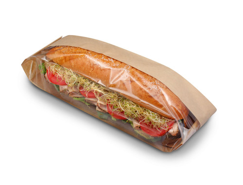 Bagcraft® Dubl View ToGo!® Hoagie & Sub Bag 4.25X2.75X16.5 IN Wax Coated Paper PET Kraft With Window 500/Case
