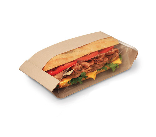Bagcraft® Dubl View ToGo!® Hoagie & Sub Bag 4.25X2.75X11.75 IN Wax Coated Paper PET Kraft With Tray With Window 250/Case