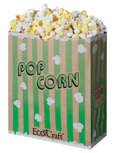 Bagcraft® Popcorn Bag 7.5X3.5X9.25 IN Paper Poly Blend Green Stripe 500/Case
